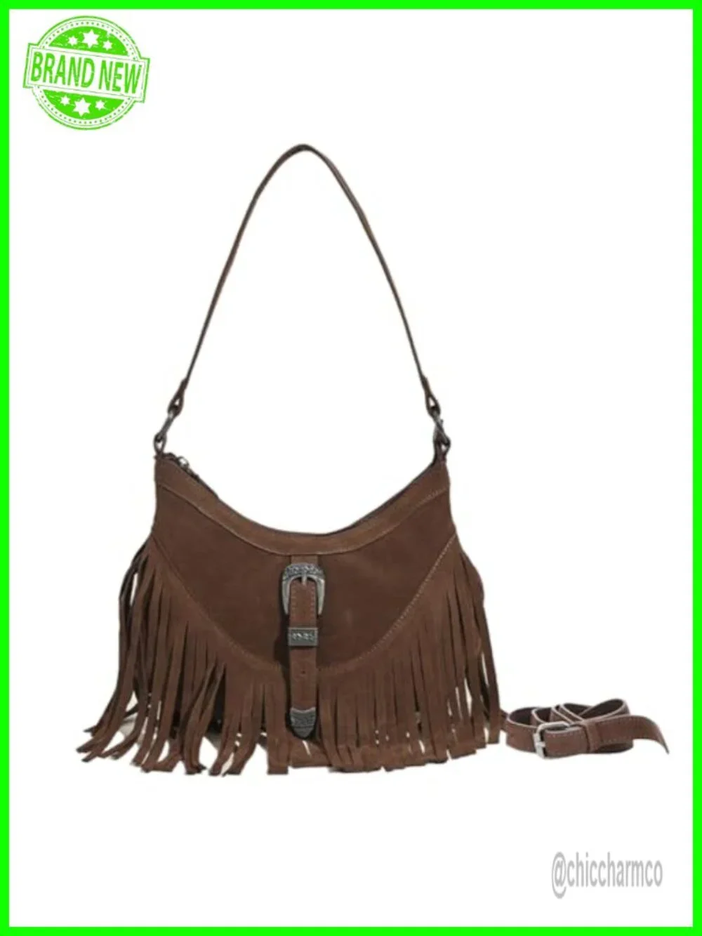 Faux Suede Mini Fringe Hobo Crossbody Bag with Tassel